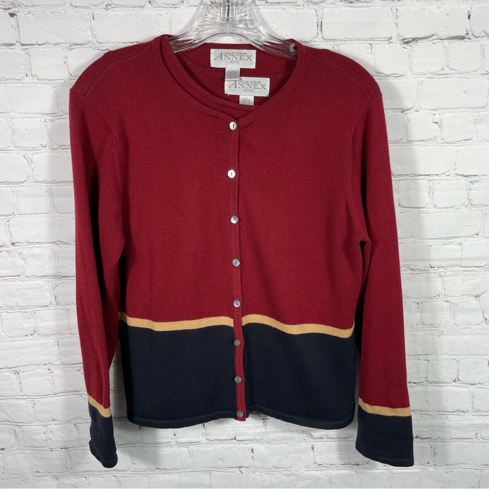 Casual Corner Annex Petite Knit Cardigan Set Size Large Burgundy, Tan, Black
